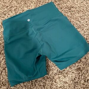 Lululemon teal wunder train biker shorts 8